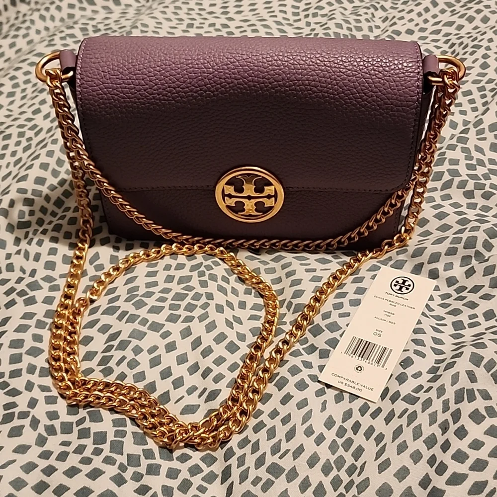 Tory Burch Olivia Pebbled Leather Crossbody Bag – Claret NWT